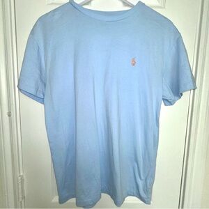 Polo by Ralph Lauren Men's Light Blue T-Shirt with Orange Horse Logo, Small